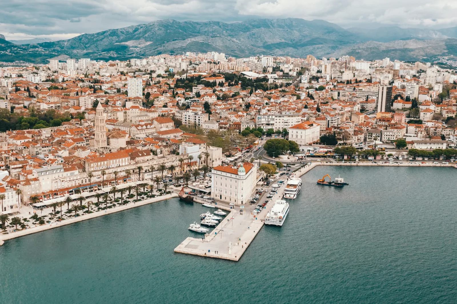 Split waterfront and Adriatic coast from above