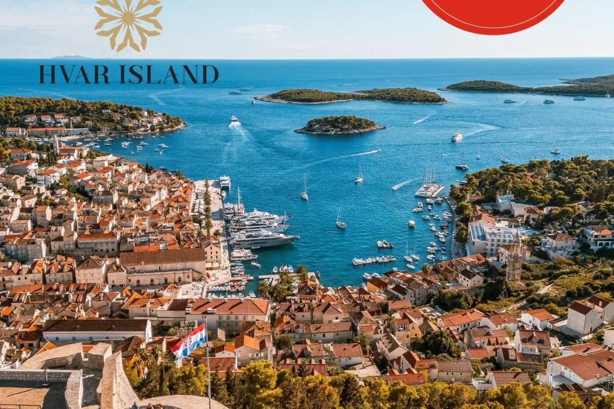 Aerial view of Hvar Town harbor for a May Day sailing update from Split and Stari Grad