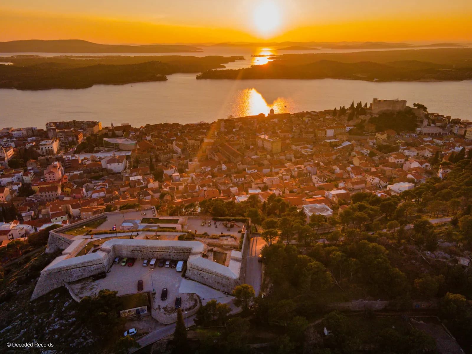 Aerial view of St John's Fortress above Sibenik