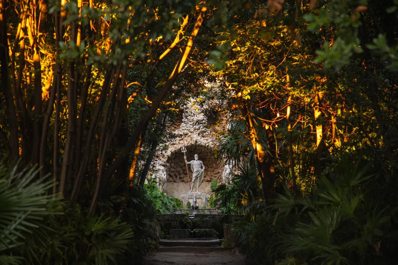 Stone fountain and greenery in Trsteno Arboretum near Dubrovnik
