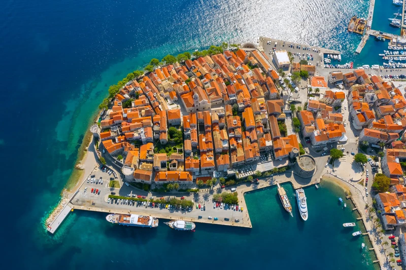 Korcula Town waterfront and stone skyline for a guide comparing Korcula Town and Lumbarda