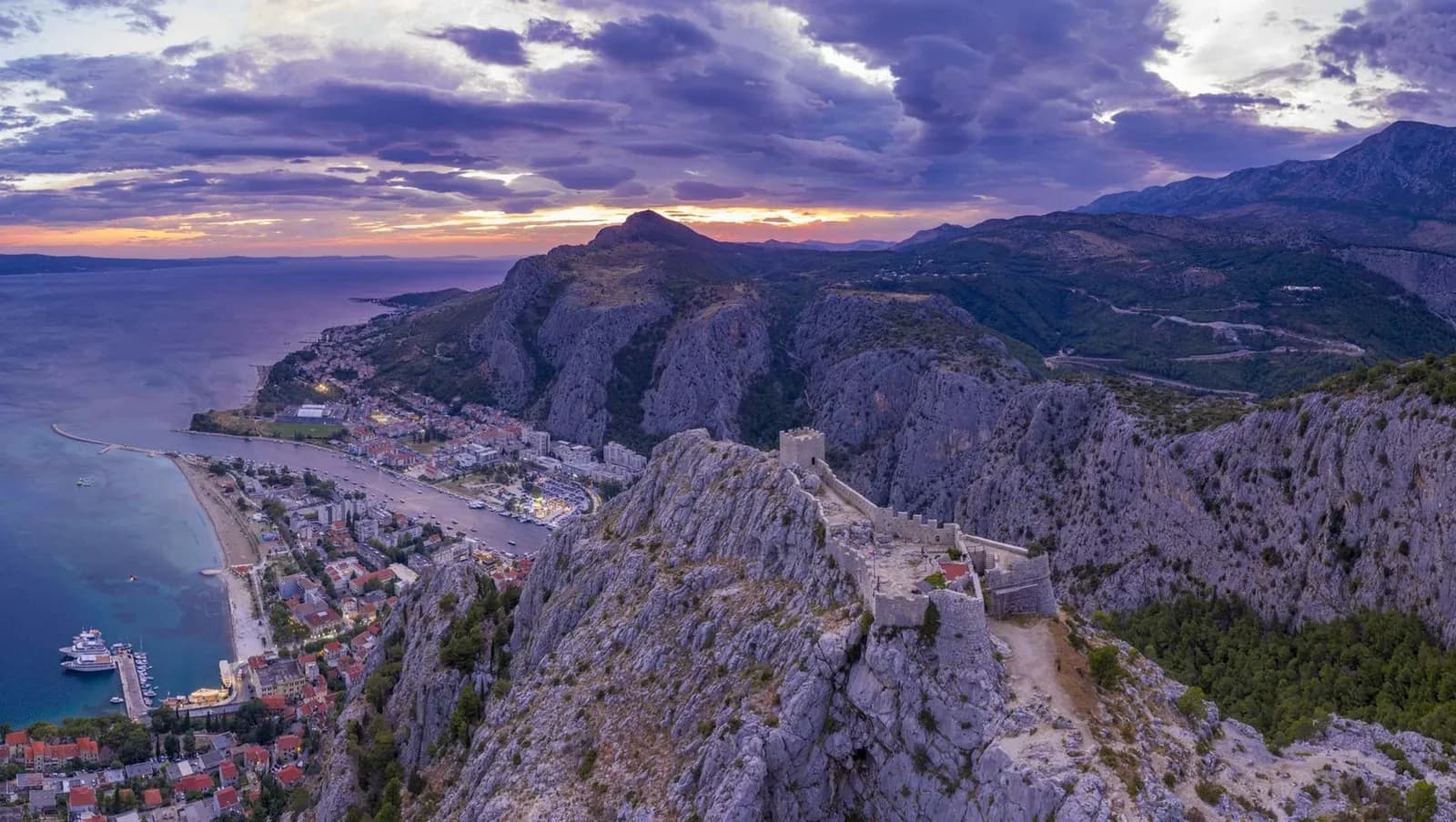 View over Omiš, the Cetina mouth and the Adriatic from the Fortica side above town