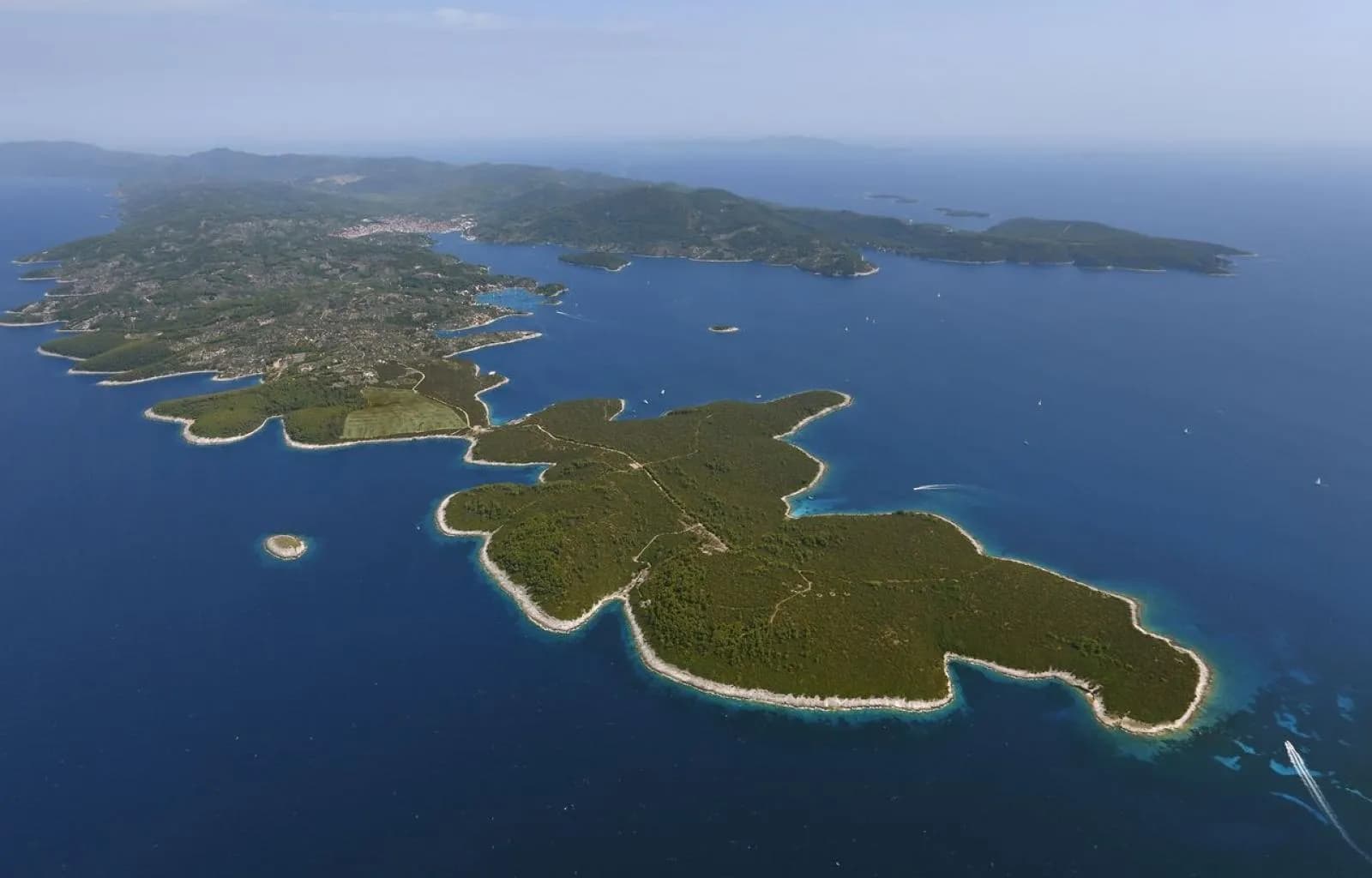 Aerial view of the Vela Luka area on western Korcula island