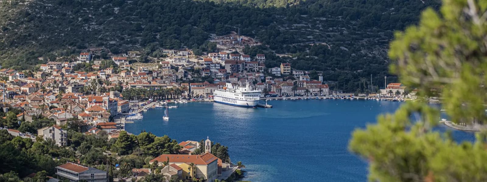 Jadrolinija ferry approaching Hvar in summer
