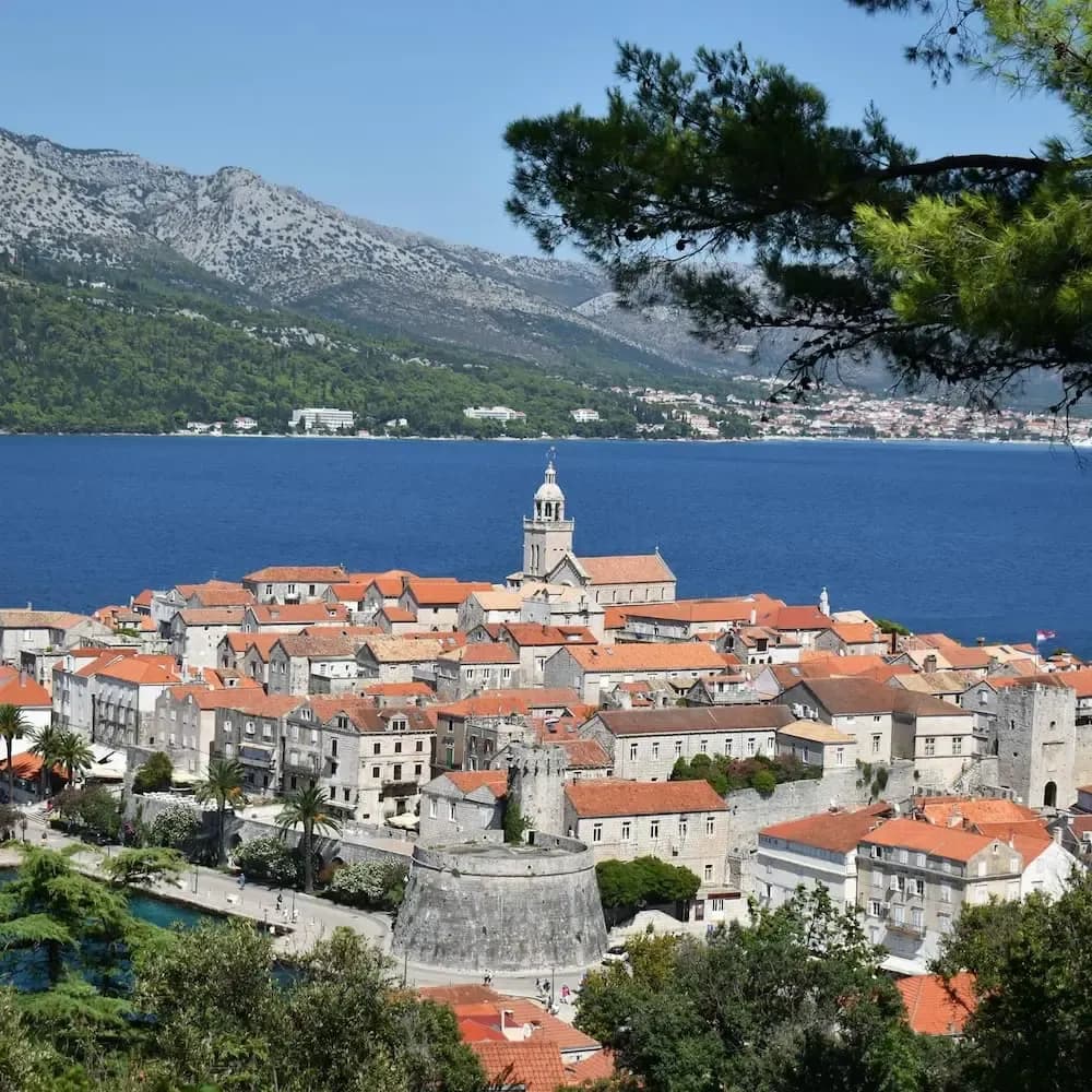 Korčula archipelago seen from above in clear Adriatic light